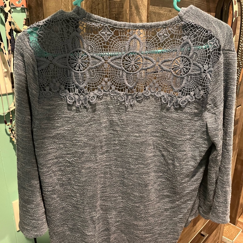 Gray Lace Back Sweater